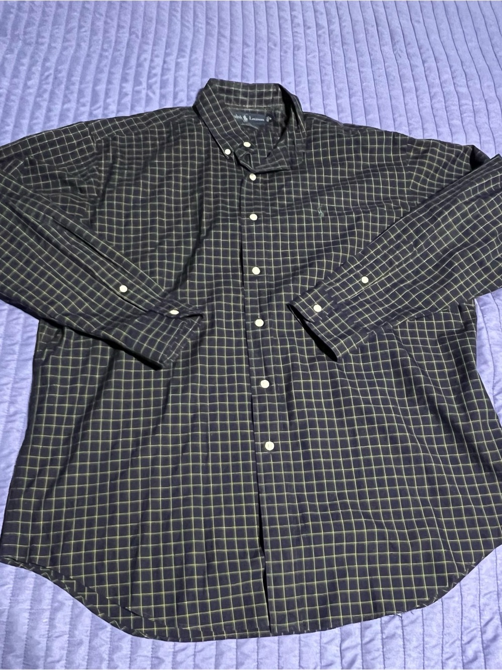 Polo by Ralph Lauren Men’s Black Button-Down Shirt with Yellow Windowpane L